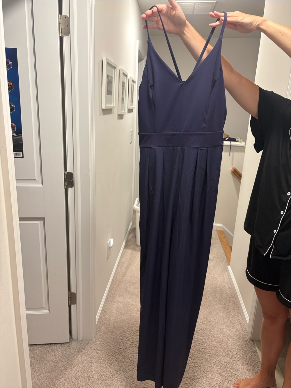 HALARA Navy Spaghetti-Strap V-Neck Jumpsuit